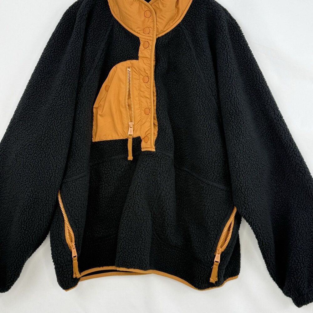 Free People Hit The Slopes Colorblock Pullover Fleece Womens XL Black & Tan - Picture 9 of 16